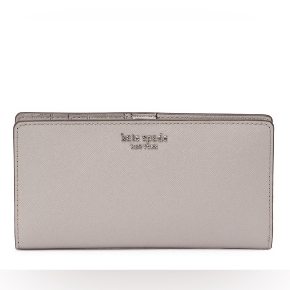 Sold🚫Kate Spade Cameron Large Slim Bifold Wallet Saffiano - Grey/Soft taupe - Picture 1 of 6